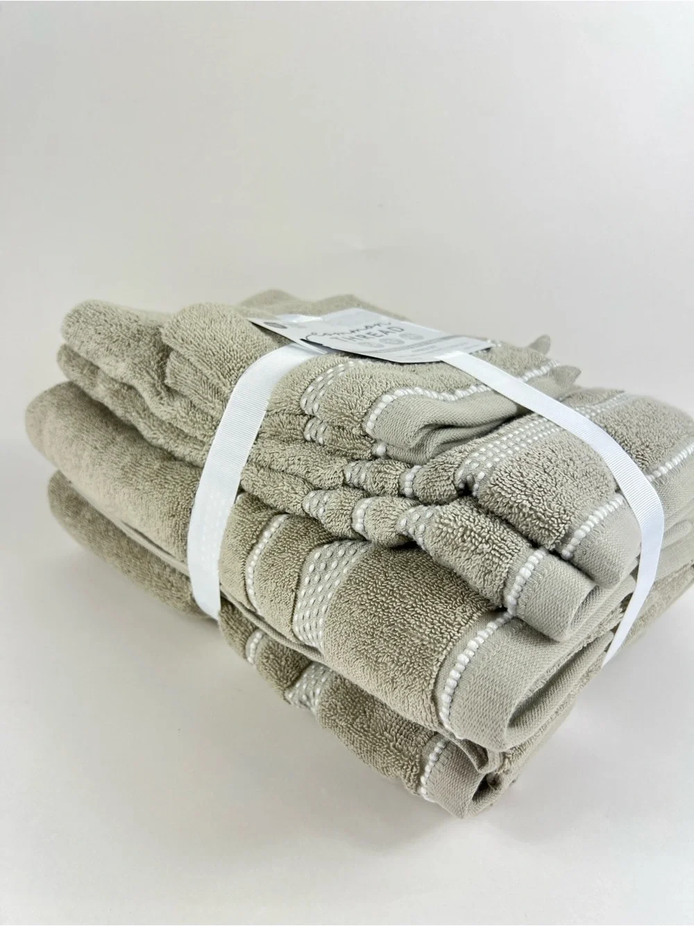 Common Thread Bath Towel Set Beige Taupe White Low Twist 100% Cotton 6 Pc NEW